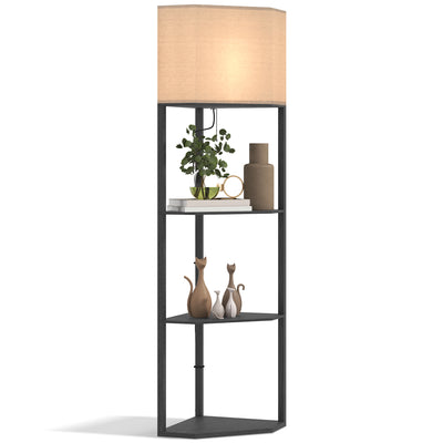 HOMCOM Corner Floor Lamp with Shelves, Modern Tall Standing Lamps for Living Room, Bedroom, with Chain Switch Bulb not Included, Black 