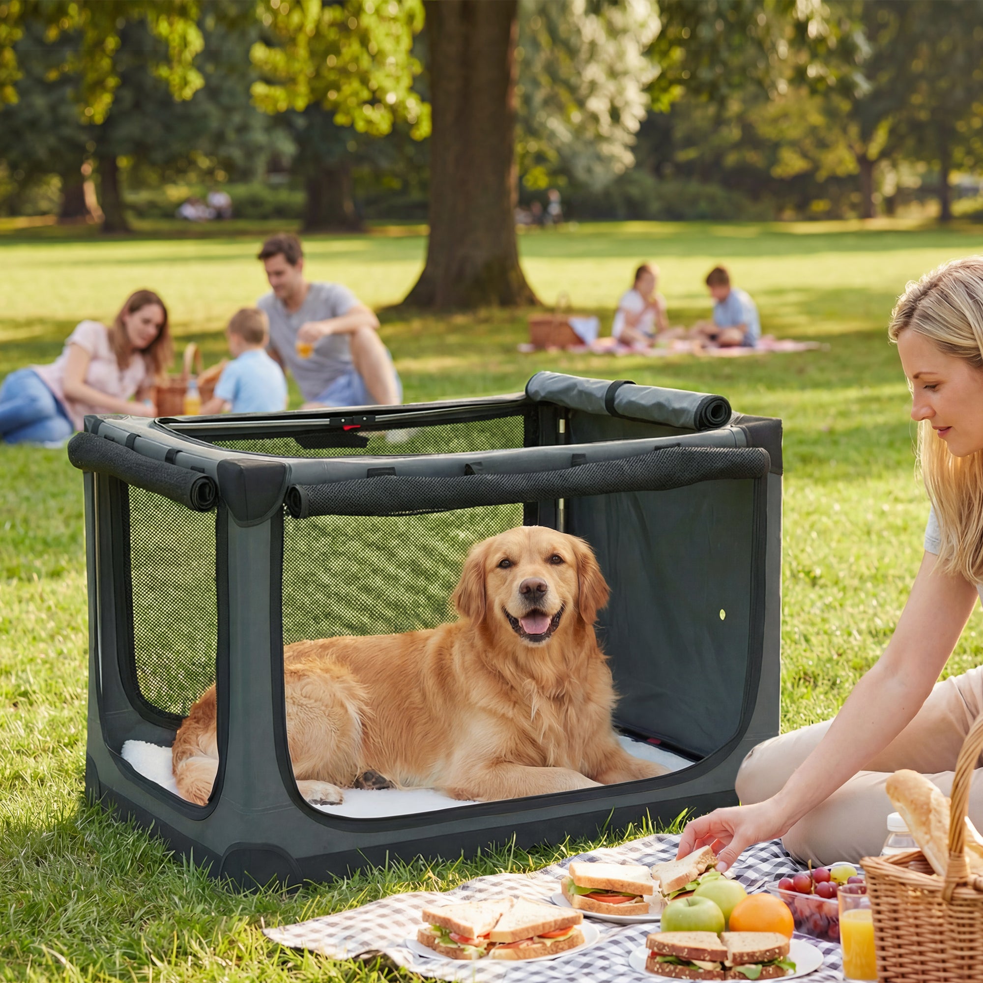 PawHut Soft Dog Crate Pet Travel Crate 90 x 64 x 64 cm with Removable Pad Mesh Window Army Green 