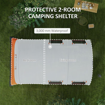 Outsunny 3000mm Waterproof Camping Tent, 5-6 Man Family Tent with Living and Bedroom, Carry Bag Included, Cream and Orange 