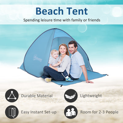 Outsunny 2-3 Person Pop up Beach Tent Hiking UV 30+ Protection Patio Sun Shelter (Blue) 