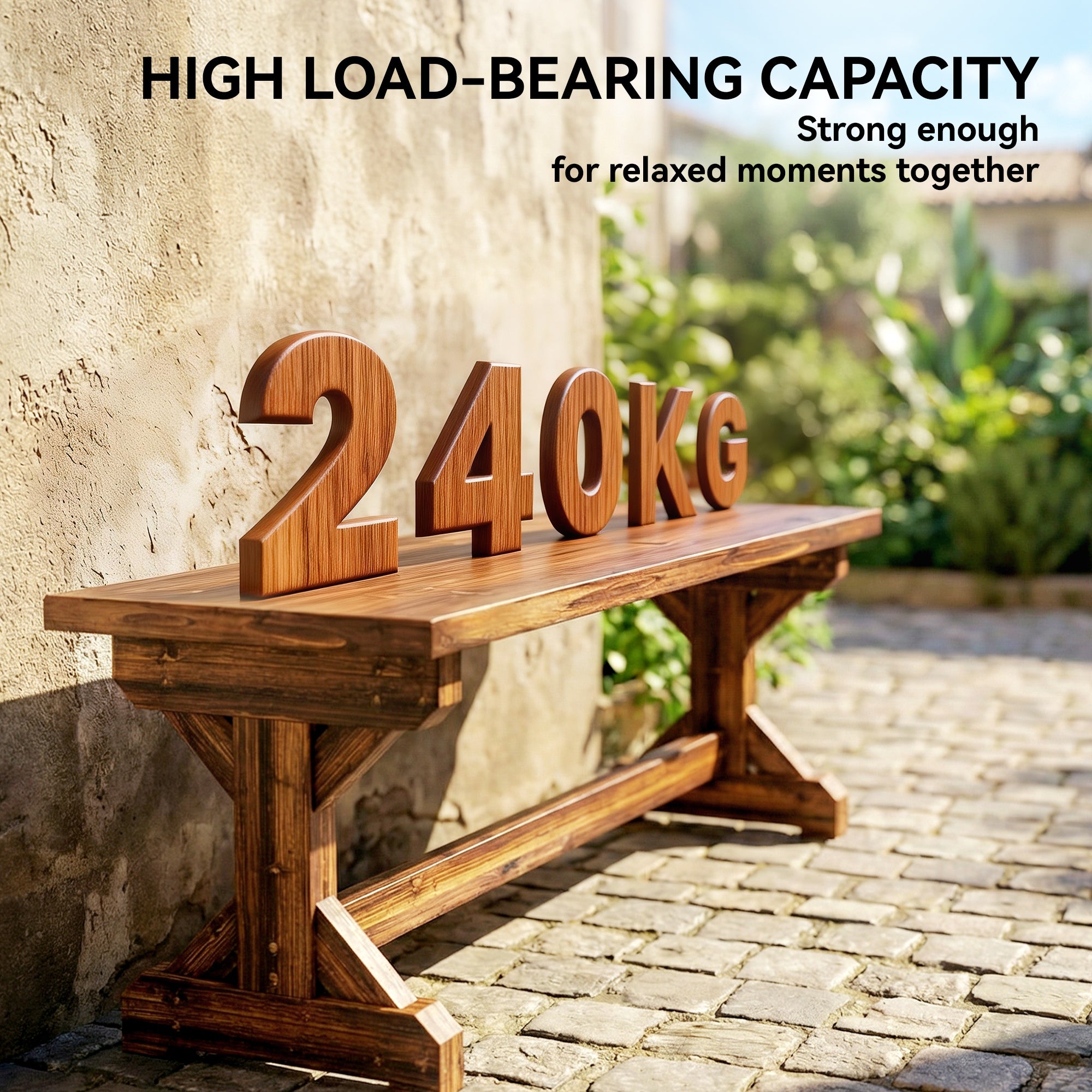 Outsunny Rustic Wooden Garden Bench, Backless Outdoor Bench Patio Loveseat with X-Shape Base for Porch, Park, Carbonised Finish 