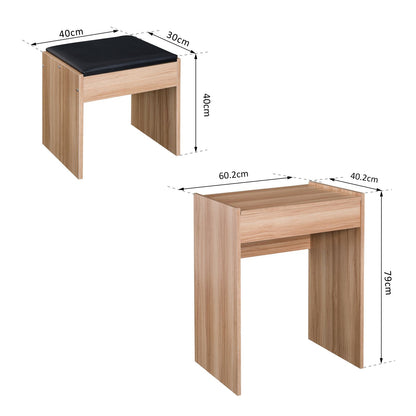 HOMCOM Dressing Table with Mirror and Stool, Vanity Makeup Table with Flip Up Mirror, Vanity Desk with Storage Unit and Padded Seat, Wood 