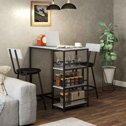 HOMCOM Three-Piece Kitchen Dining Set, with Shelves - Grey/Black