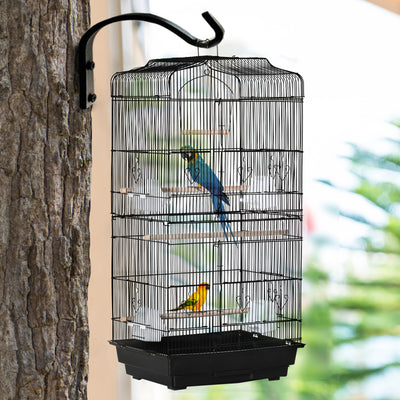 PawHut Large Metal Bird Cage with Stand, Perches, Food Bowls, Swing, for Budgies, Parakeets, Black 