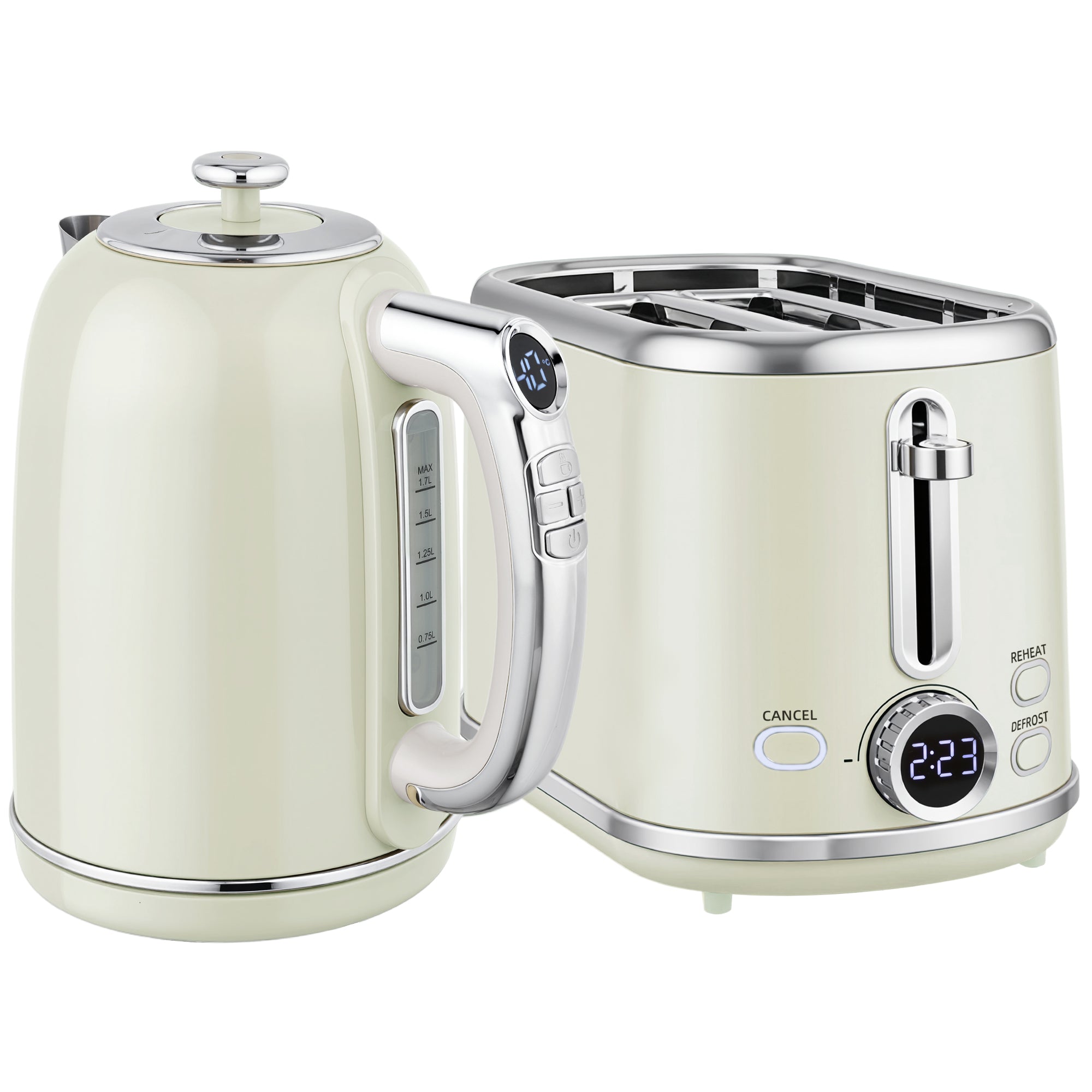 HOMCOM Polished Retro 40-100°C Kettle and Toaster Set - Grey 