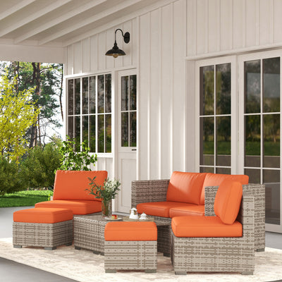 Outsunny Eight-Piece Rattan Garden Set, with Contrast Cushions - Orange/Grey 
