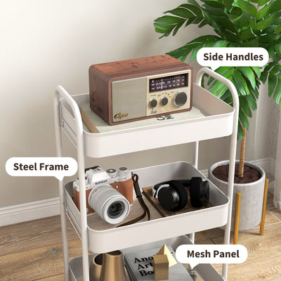 HOMCOM Three-Tier Steel Storage Trolley - White 