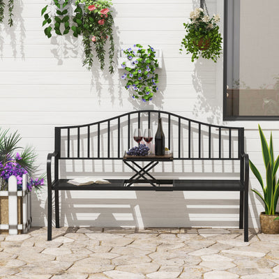 Outsunny Metal Bench W/Table,  150Lx53Wx95H cm 