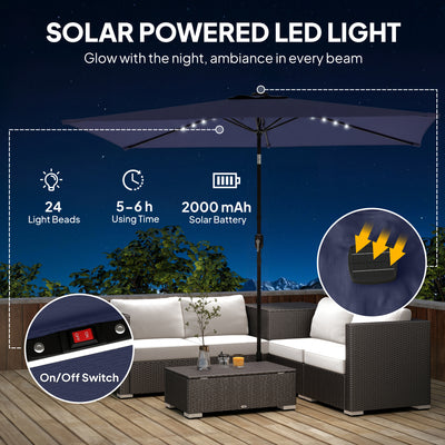 Outsunny 3 x 2 m Garden Parasol Umbrella with LED Solar Light, Parasol Cover, Outdoor Market Patio Umbrella, Navy Blue 