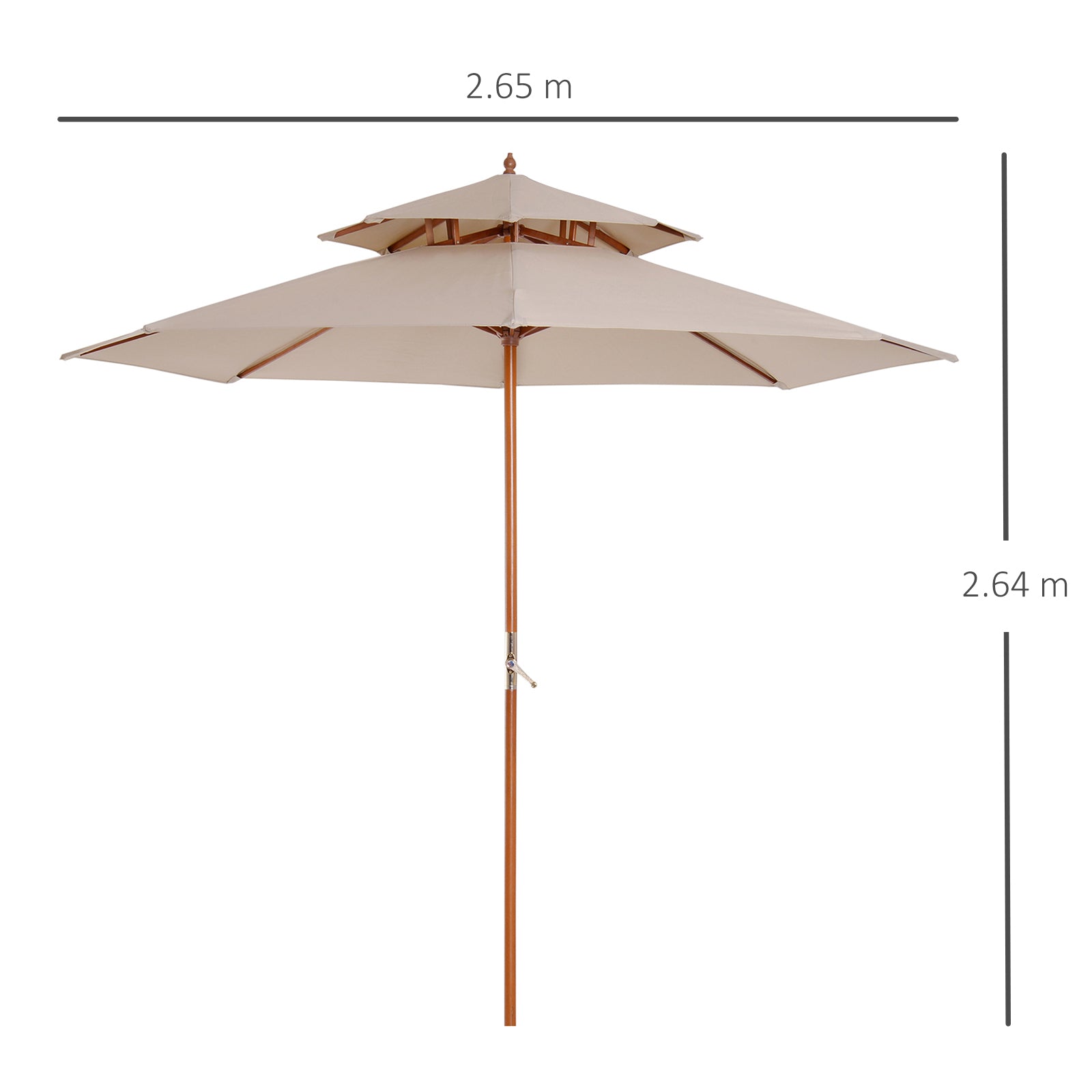 Outsunny 2.7m Elegant Wooden Frame Parasol Umbrella - Beige 