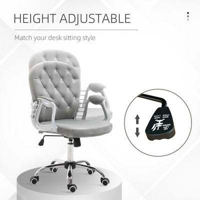 Vinsetto Office Chair, Swivel Desk Chair, Velvet Vanity Chair with Adjustable Height and Rolling Wheels for Home Work Study, Grey 