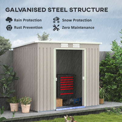 Outsunny 7 x 4ft Galvanised Steel Garden Shed, with Foundation Kit - Grey 