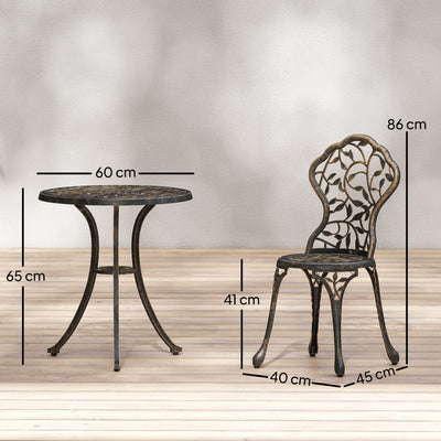 Outsunny 3 Pcs Aluminium Bistro Set Garden Furniture Dining Table Chairs Outdoor Seat Patio Seater Brown 