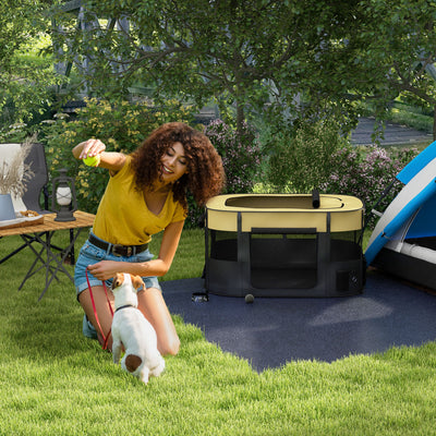 PawHut Foldable Dog Pen with Storage Bag for Indoor/Outdoor Use, Portable Pet playpen, with Ground Stakes - Yellow 