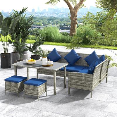 Outsunny 5 Pieces Rattan Garden Furniture Set with Dining Table, Cushions - Dark Blue 