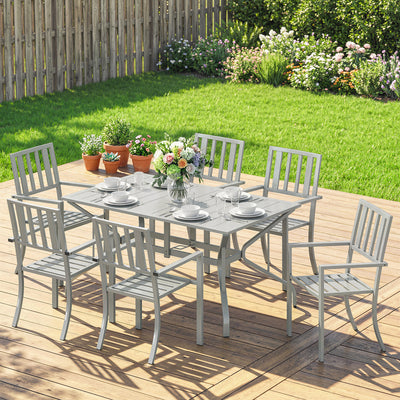 Outsunny 7 Pieces Garden Table and Chairs, 6 Seater Outdoor Table and Chairs with Umbrella Hole, for Garden, Light Grey 
