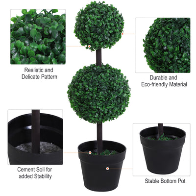 Outsunny Set of 2 Artificial Boxwood Ball Topiary Trees Potted Decorative Plant Outdoor and Indoor Décor (67cm) 