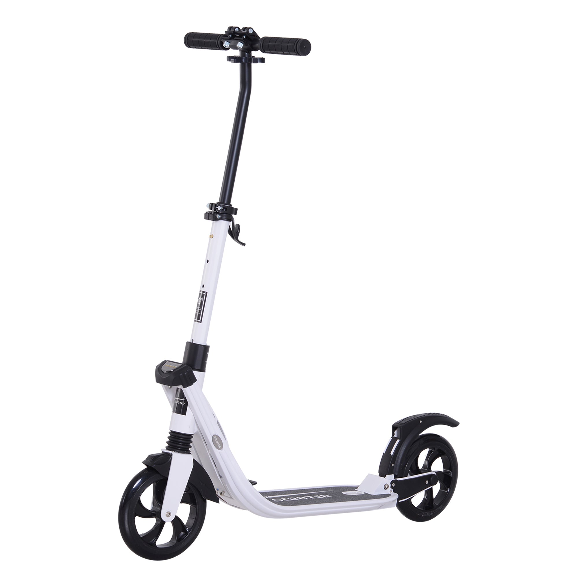 HOMCOM Folding Kick Scooter Hight-Adjustable Urban Scooter w/ Rear Brake, Double Shock Absorption System & 2 Big Wheels, For 14+ Teens Adult, White 
