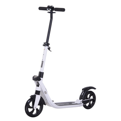 HOMCOM Folding Kick Scooter Hight-Adjustable Urban Scooter w/ Rear Brake, Double Shock Absorption System & 2 Big Wheels, For 14+ Teens Adult, White 