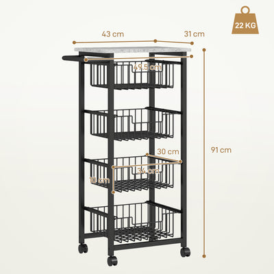 HOMCOM Four Basket Mobile Kitchen Island, with Brakes - Grey/Black 