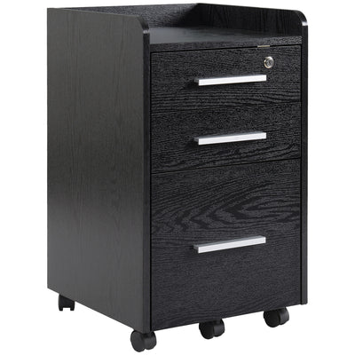 HOMCOM Three-Drawer Lockable Filing Cabinet - Black 