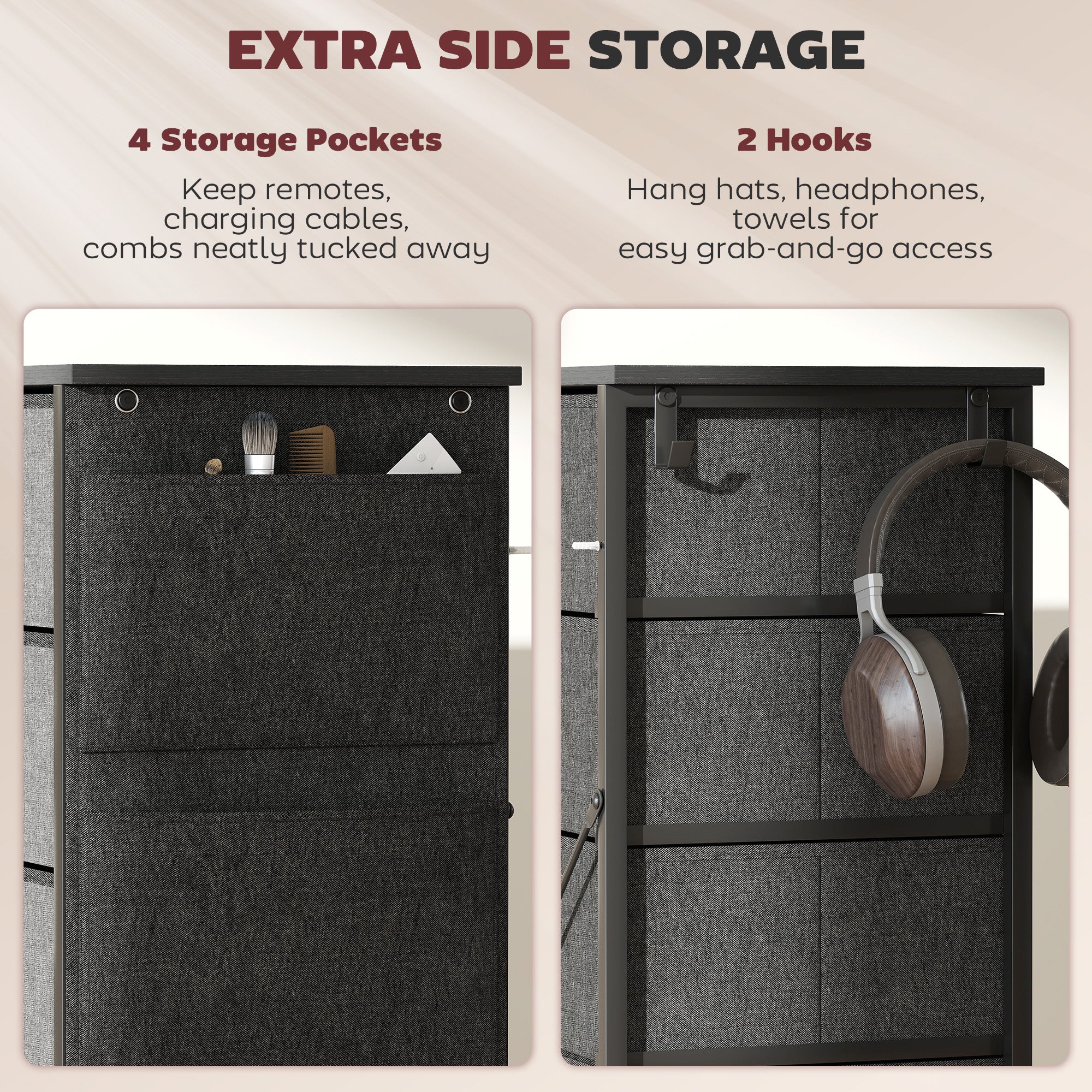 HOMCOM Chest of Five Fabric Drawers - Charcoal Grey