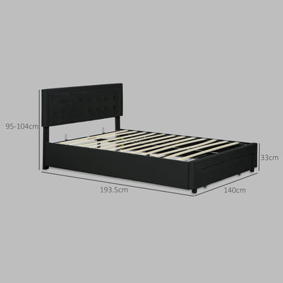 HOMCOM Double Ottoman Bed Frame, with Front Drawer - Black 