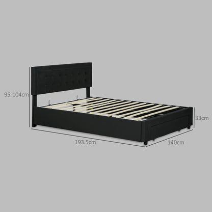 HOMCOM Double Ottoman Bed Frame, with Front Drawer - Black