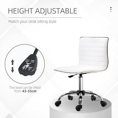 HOMCOM Adjustable Swivel Office Chair with Armless Mid-Back in PU Leather and Chrome Base - White 