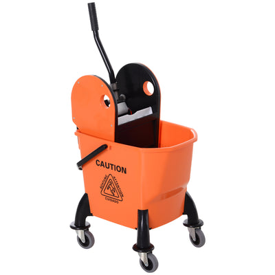 HOMCOM 25L Mop Bucket, with Wringer, Wheels and Handle - Orange 