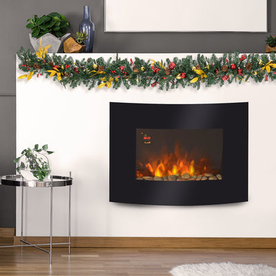 HOMCOM Led Wall Mounted Fireplace Curved Glass Electric Fire Place Fire Place 7 Colour Side Lights Slimline, 900/1800W, 65cm x 52cm 