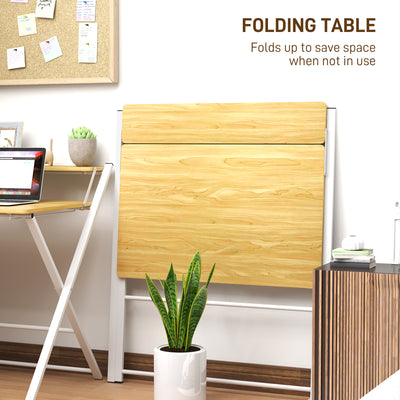 HOMCOM Compact Folding Desk for Small Spaces, Foldable Computer Desk with Storage Shelf for Home Office, 2-Tier Study Writing Table, 86 x 66 x 82 cm, Maple Wood-effect 
