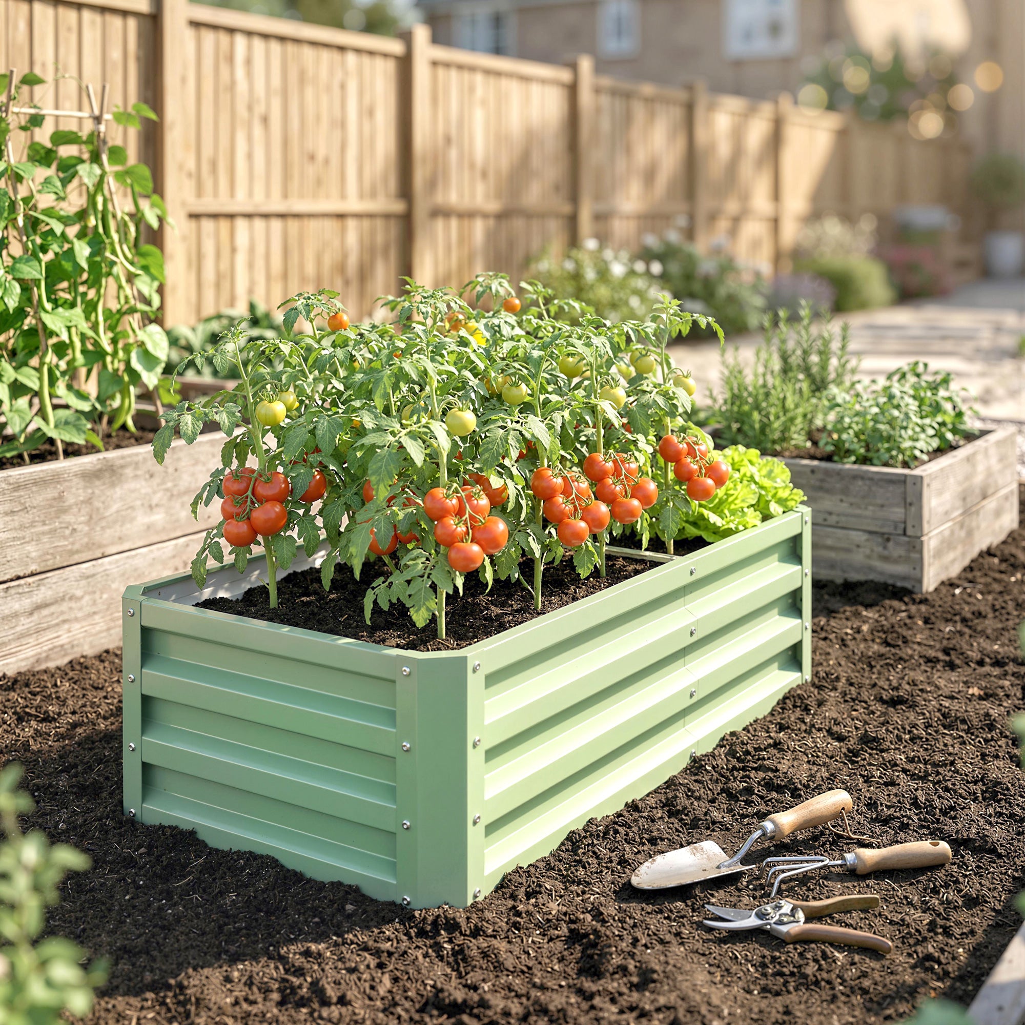 Outsunny Raised Beds for Garden, Galvanised Outdoor Planters, for Herbs and Vegetables, Use for Patio, Garden, Balcony 