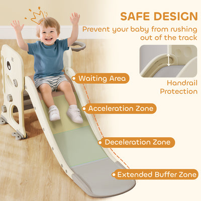 AIYAPLAY 3 in 1 Kids Slide with Climber, Basketball Hoop and Ball, Foldable Indoor Toddler Slide for Ages 2-5, Cream White 