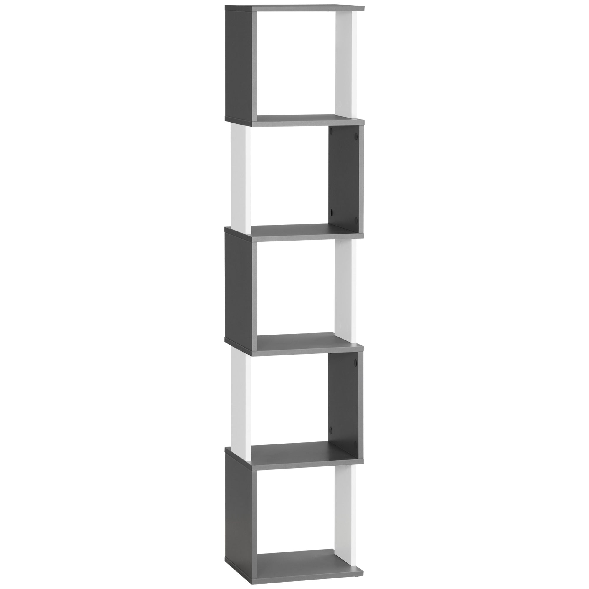 HOMCOM Modern 5-Tier Bookshelf, Freestanding Bookcase Storage Shelving for Living Room Home Office Study, White and Dark Grey 