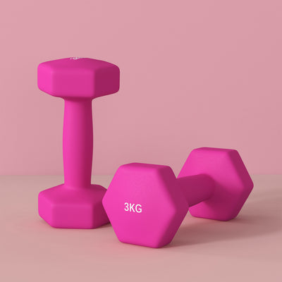 SPORTNOW 2 x 3kg Hexagonal Dumbbells Weights Set with Non-Slip Grip for Home Gym Workout, Pink 
