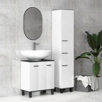 HOMCOM Under Sink Bathroom Cabinet, Modern Under Sink Cabinet with Adjustable Shelf for Basin with or without Pedestal, 60 x 34 x 70cm, High Gloss White 