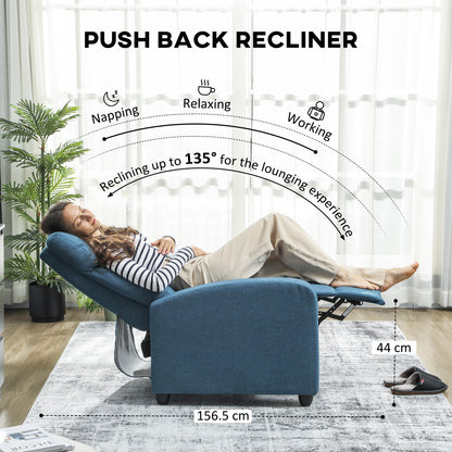HOMCOM 135° Push Back Recliner Armchair, with Footrest - Blue
