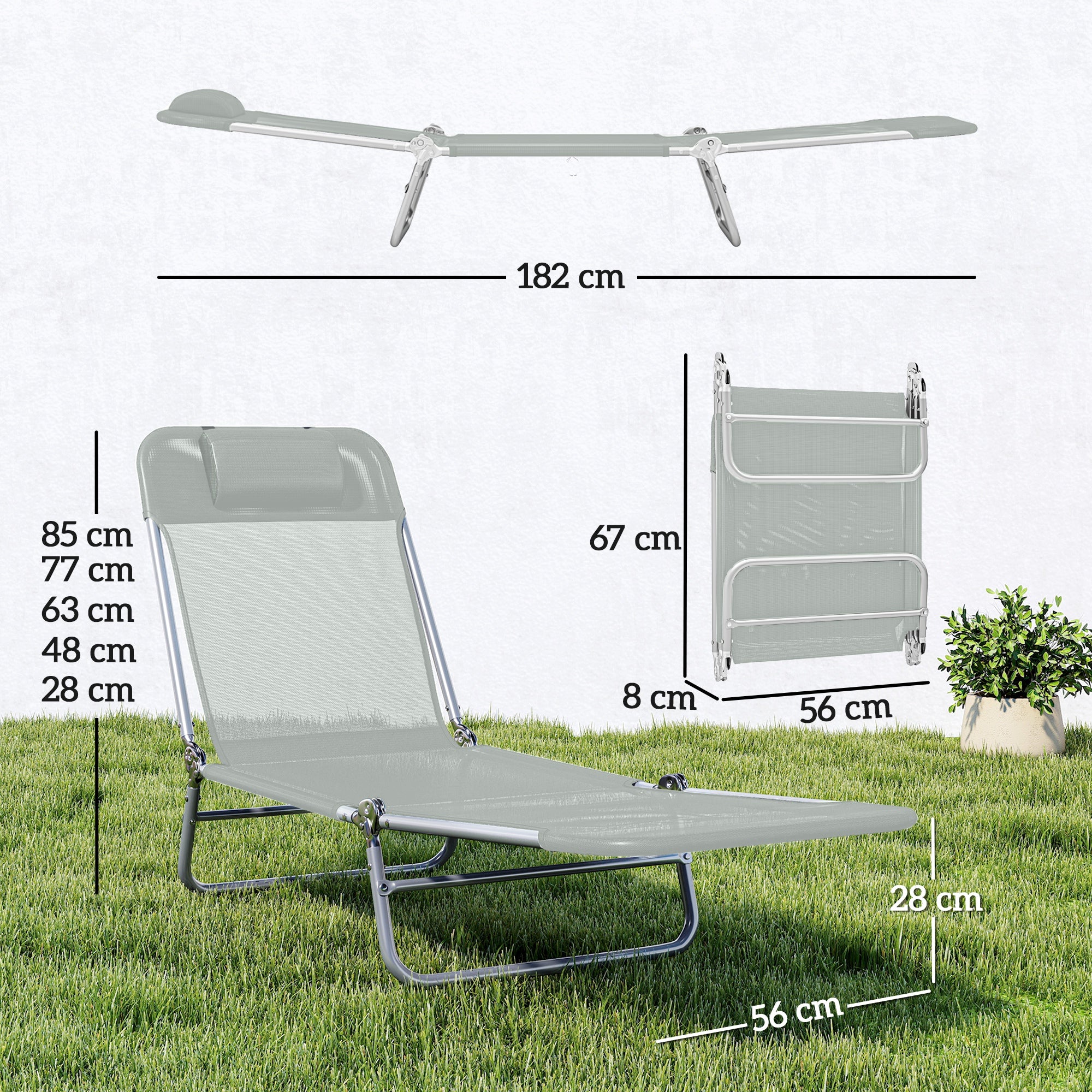 Outsunny Steel Frame Sun Lounger, with Reclining Back - Light Grey 