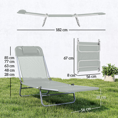 Outsunny Steel Frame Sun Lounger, with Reclining Back - Light Grey 