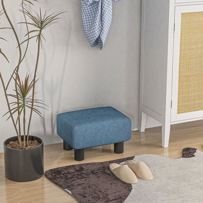 HOMCOM Linen Fabric Footstool Ottoman Cube with 4 Plastic Legs, Blue 