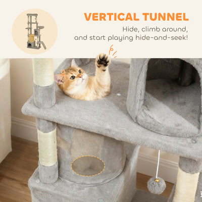 PawHut 170 cm Large Cat Tree, Cat Tower with 7 Scratching Posts, 2 Condos, Hammock,  Light Grey 