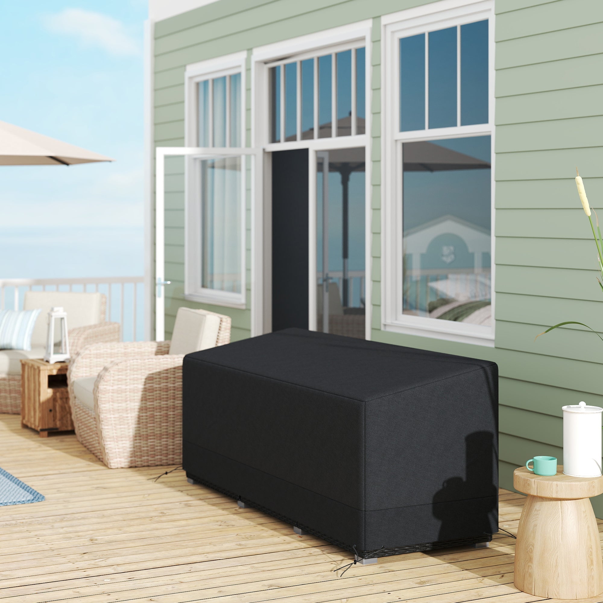 Outsunny Rectangular Patio Furniture Cover for 3 Seater Sofa Bistro Set, Water UV Resistant Protection 600D Oxford Fabric Rattan Lounge Clean Cover, 190 x 72 x 76cm, Black 