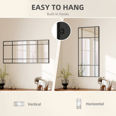 HOMCOM Decorative Grid Wall Mirror, with Back Hooks - Black 