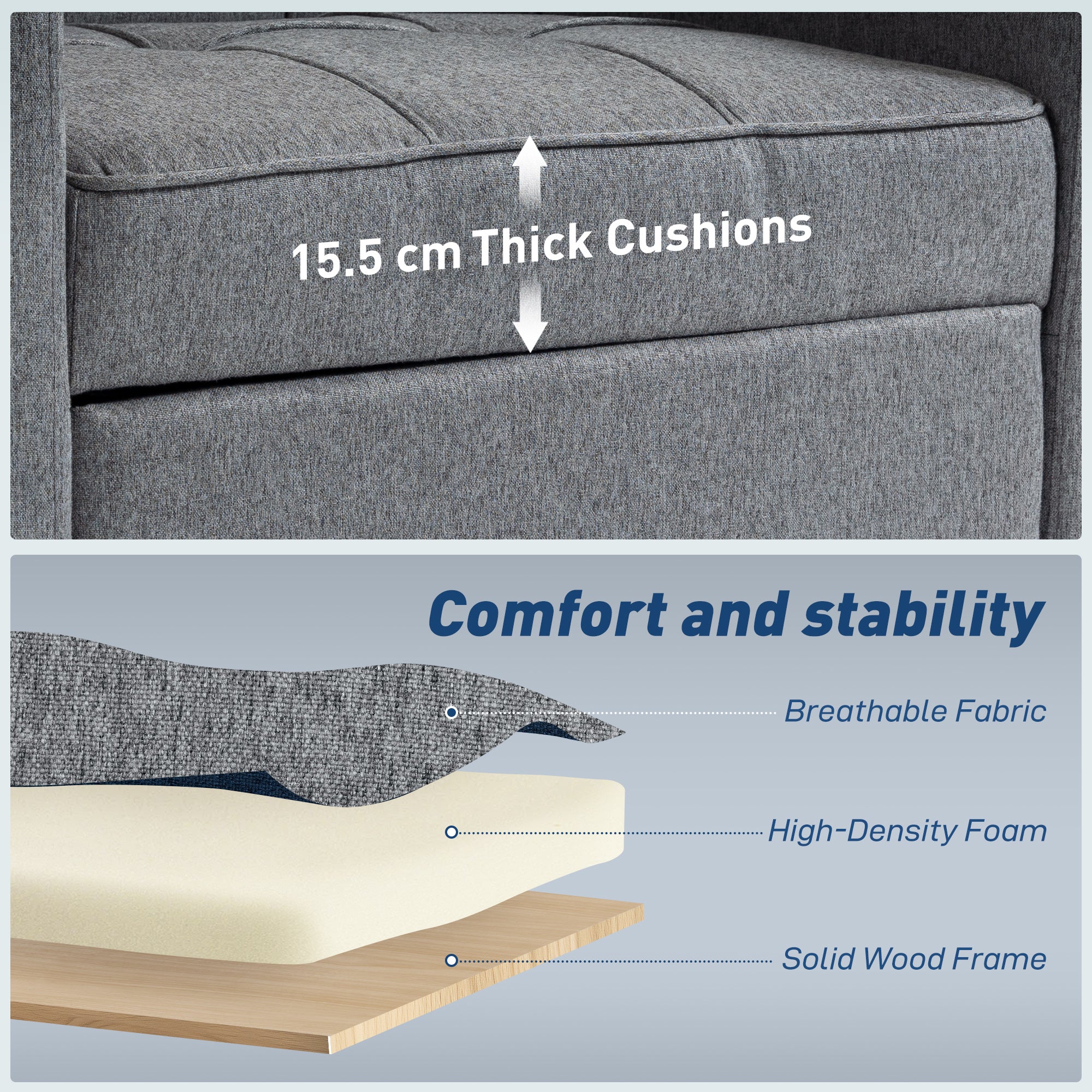 HOMCOM 3-in-1 Single Sofa Bed, Convertible Sleeper Chair Bed - Dark Grey 