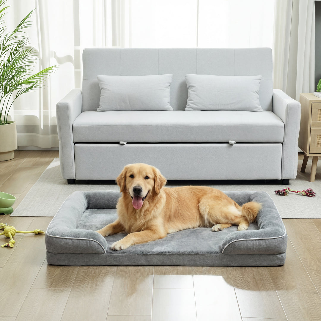 PawHut Dog Sofa Bed, Washable Pet Bed with Removable Cover and Non-Slip Bottom for Small, Medium and Large Dogs, Grey 
