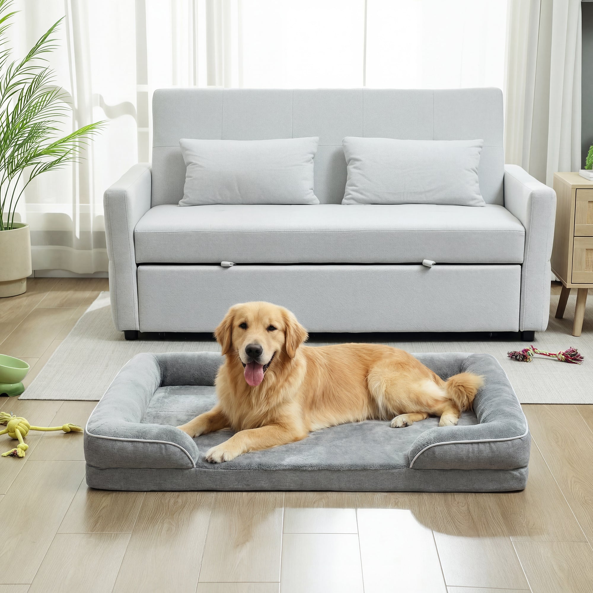 PawHut Dog Sofa Bed, Washable Pet Bed with Removable Cover and Non-Slip Bottom for Small, Medium and Large Dogs, Grey 