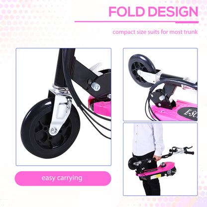 HOMCOM Foldable Electric Scooter Ride on for Kids 12V 120W W/Brake Kickstand-Pink 
