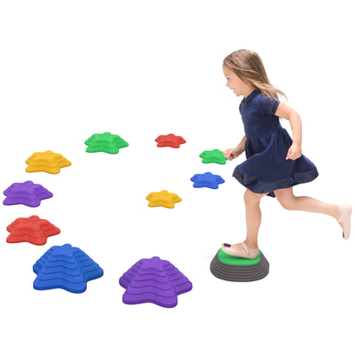 ZONEKIZ Kids Stepping Stones, 11 Pieces Balance River Stones for Obstacle Course, Stackable Non-Slip Starfish Shape, Sensory Play for Indoors, Outdoors 