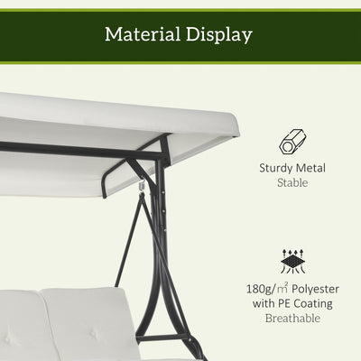 Outsunny 3 Seater Canopy Swing Chair, 2 in 1 Garden Swing Seat Bed, with Adjustable Canopy and Metal Frame, Cream White 